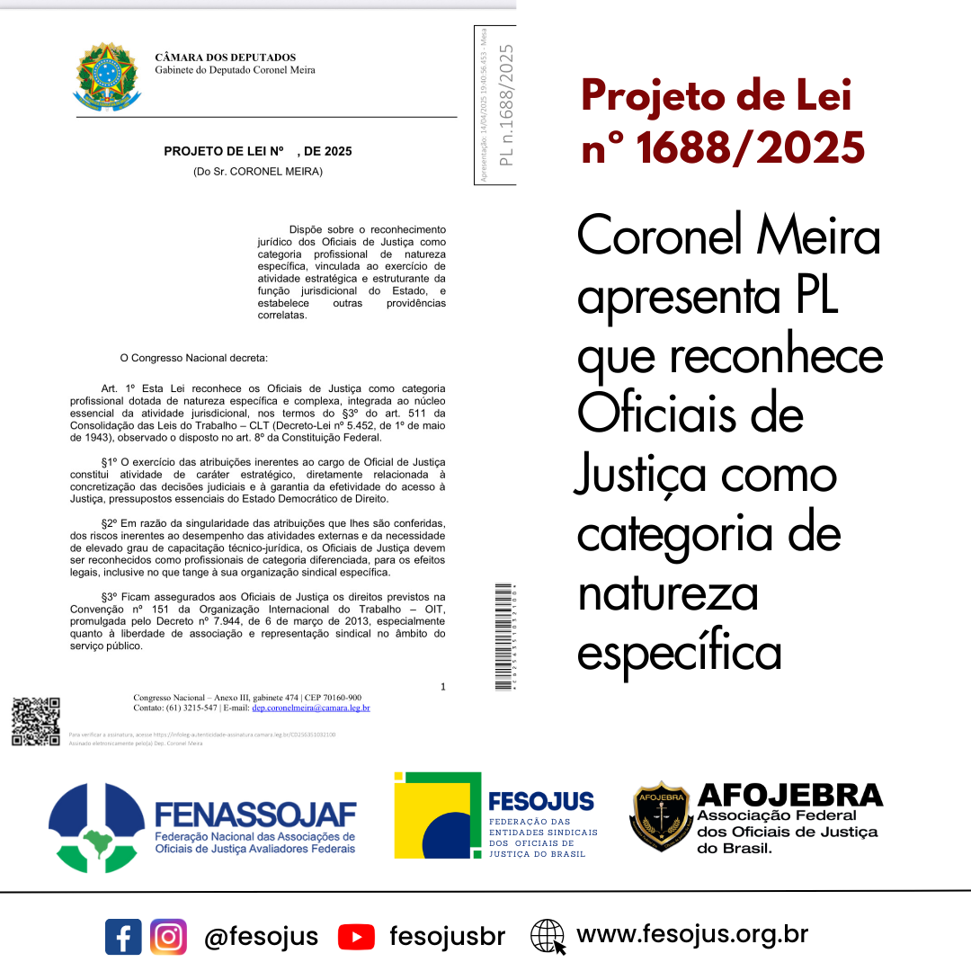 Leia mais sobre o artigo Coronel Meira apresenta PL que reconhece Oficiais de Justiça como categoria de natureza específica
